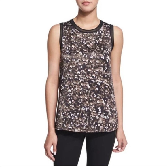 Rag & Bone Edie Printed Silk Tank Top Speckled Dot Print Mesh Trim - Picture 1 of 9